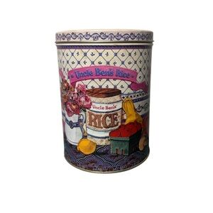Vintage 1987 Uncle Ben’s Rice Tin Container with Quilted Design